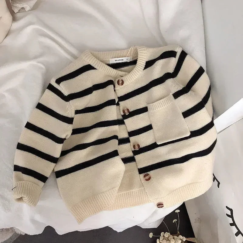 Children's Soft Waxy Striped Sweater Cardigan For Boys