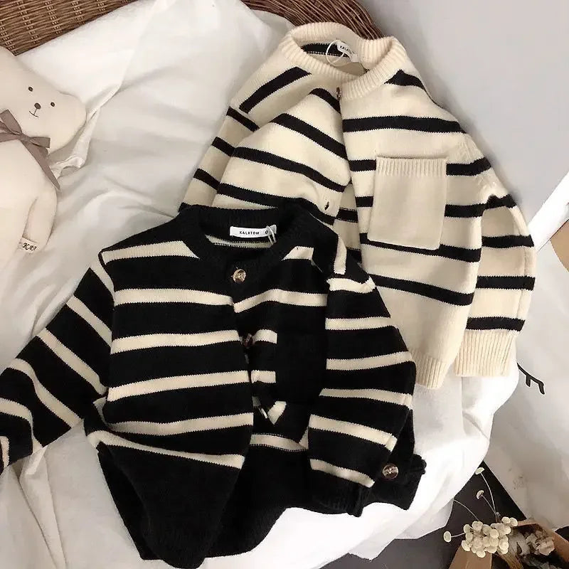Children's Soft Waxy Striped Sweater Cardigan For Boys