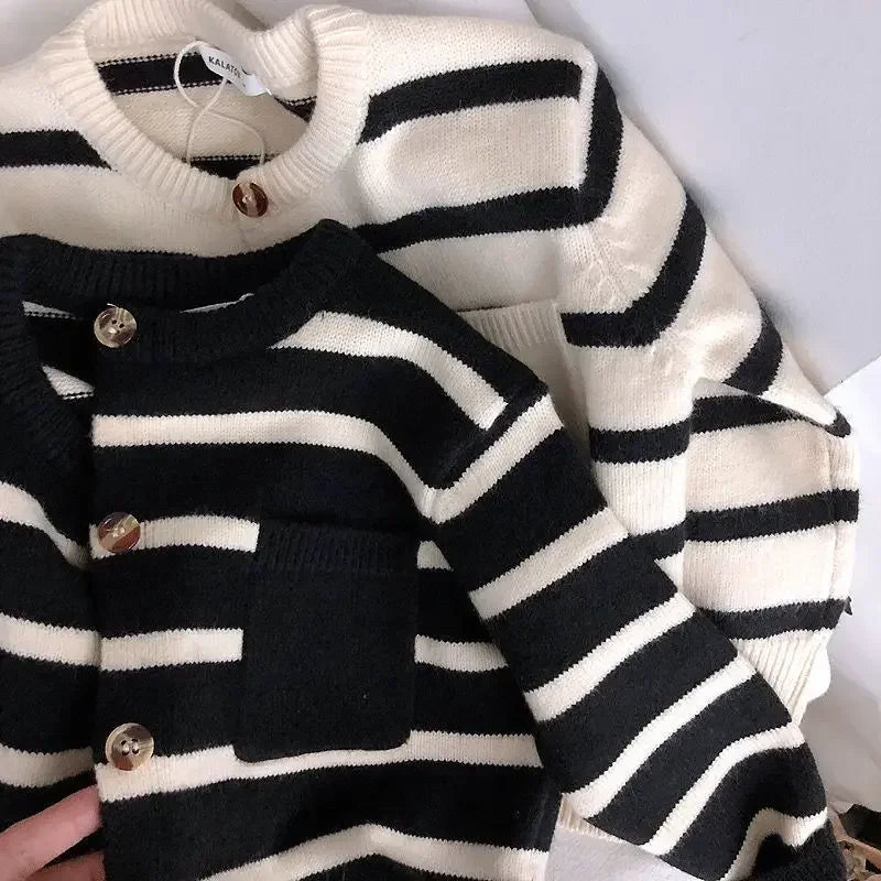 Children's Soft Waxy Striped Sweater Cardigan For Boys