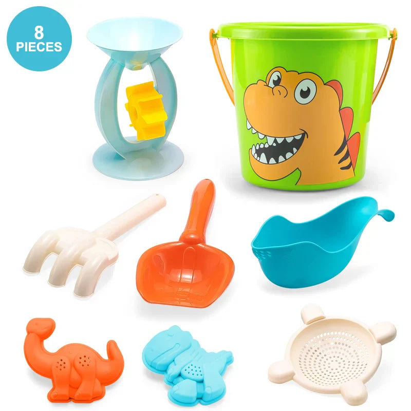 Children's beach toys, playing sand, digging an hourglass,