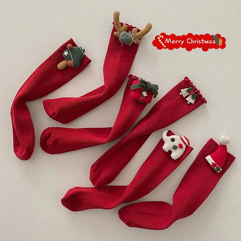 Christmas Kids Socks Winter Warm Knitted Cotton Knee