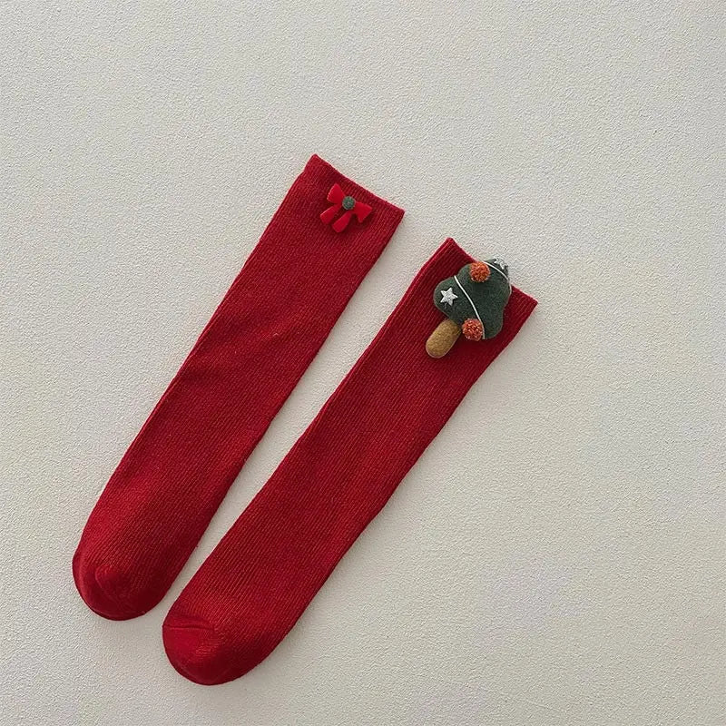 Christmas Kids Socks Winter Warm Knitted Cotton Knee