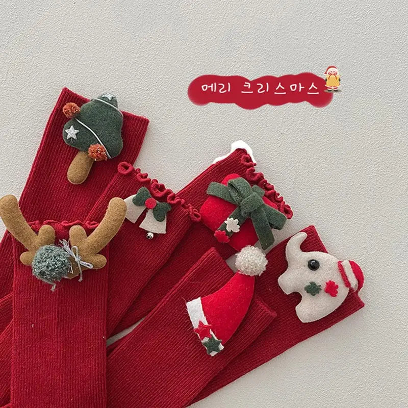 Christmas Kids Socks Winter Warm Knitted Cotton Knee