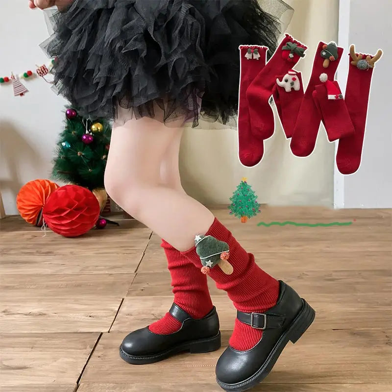 Christmas Kids Socks Winter Warm Knitted Cotton Knee
