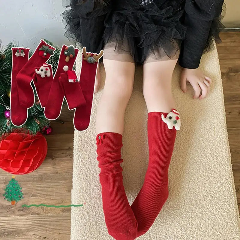 Christmas Kids Socks Winter Warm Knitted Cotton Knee