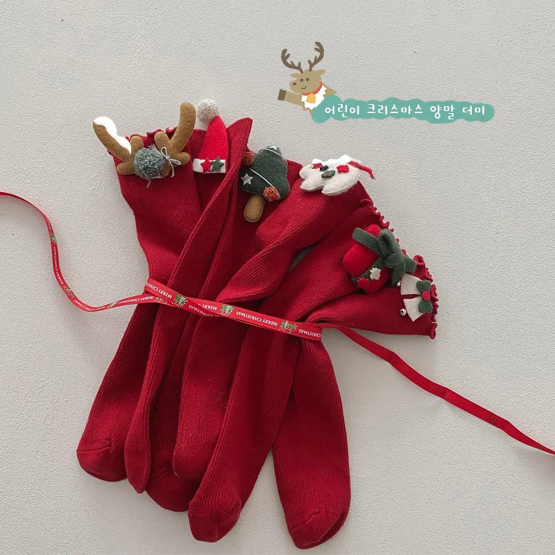 Christmas Kids Socks Winter Warm Knitted Cotton Knee