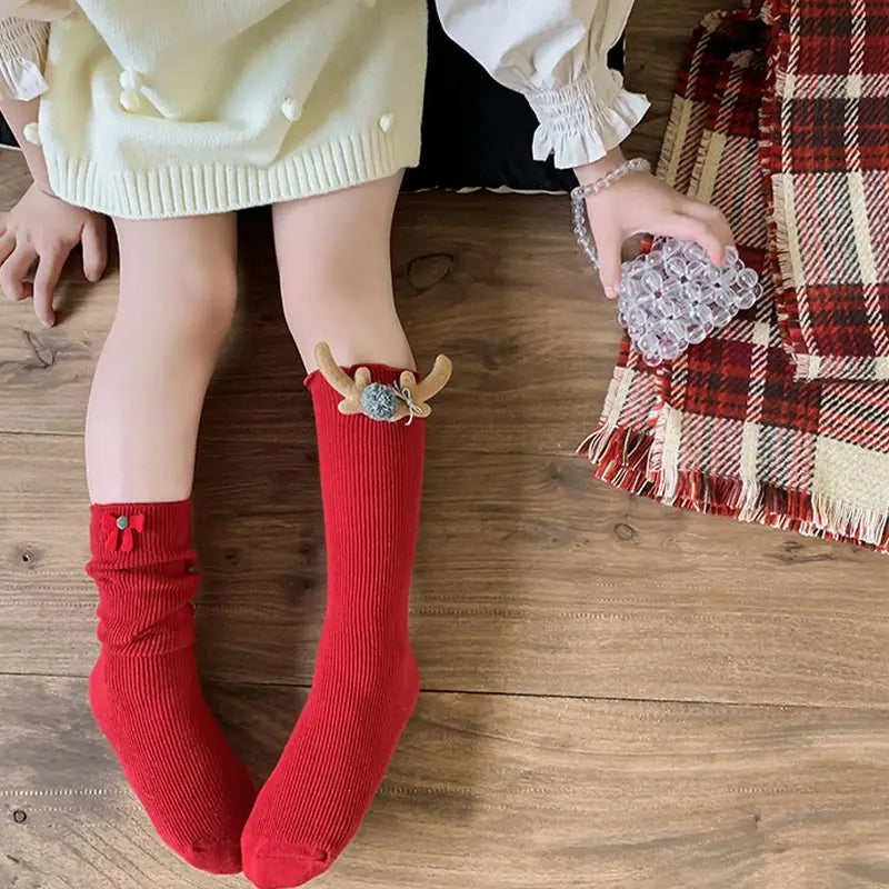 Christmas Kids Socks Winter Warm Knitted Cotton Knee