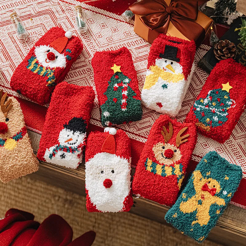 Christmas New Year Terry Sock Coral Children's Fleece