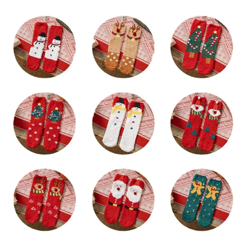 Christmas New Year Terry Sock Coral Children's Fleece