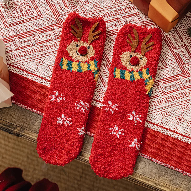 Christmas New Year Terry Sock Coral Children's Fleece