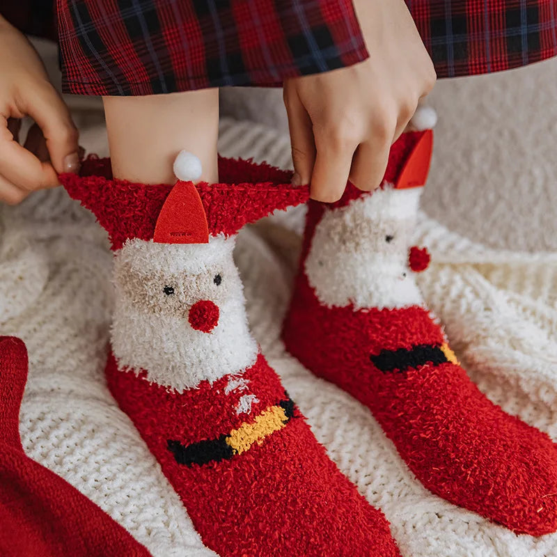 Christmas New Year Terry Sock Coral Children's Fleece