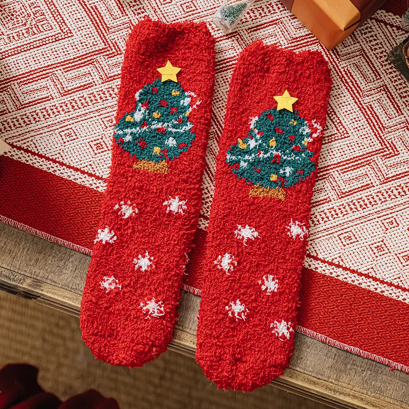 Christmas New Year Terry Sock Coral Children's Fleece