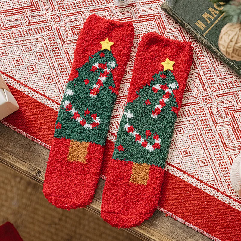 Christmas New Year Terry Sock Coral Children's Fleece