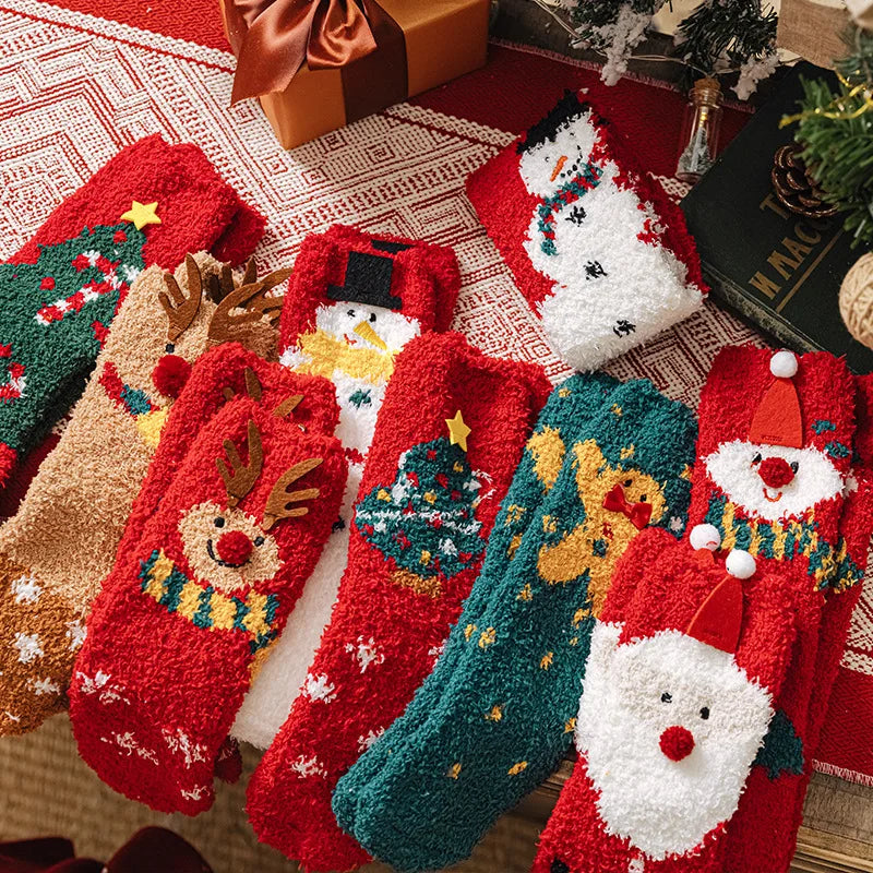 Christmas New Year Terry Sock Coral Children's Fleece