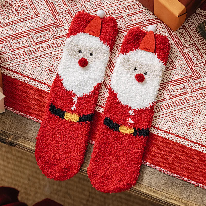 Christmas New Year Terry Sock Coral Children's Fleece