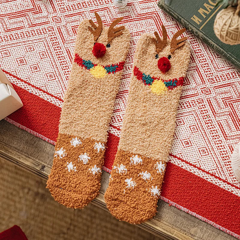 Christmas New Year Terry Sock Coral Children's Fleece