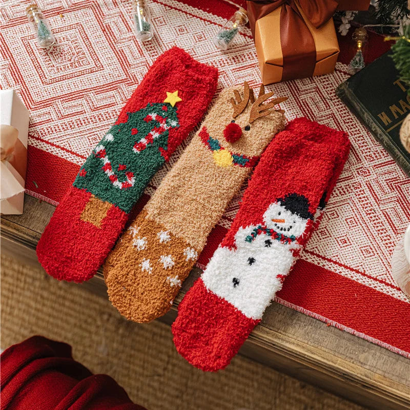 Christmas New Year Terry Sock Coral Children's Fleece