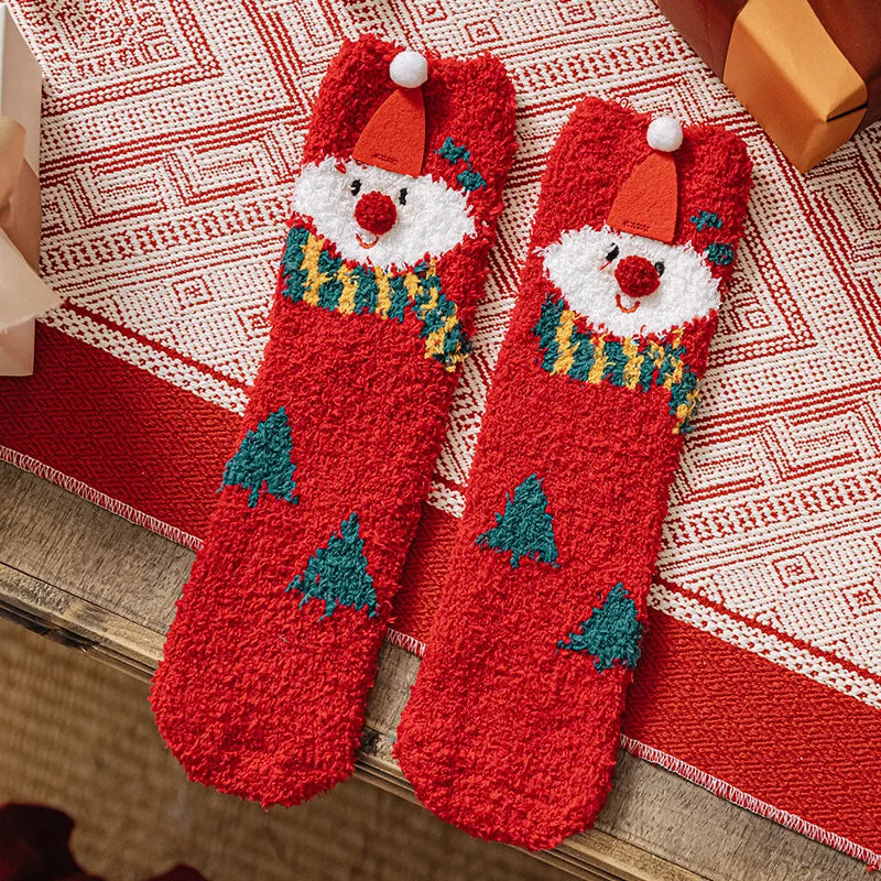 Christmas New Year Terry Sock Coral Children's Fleece
