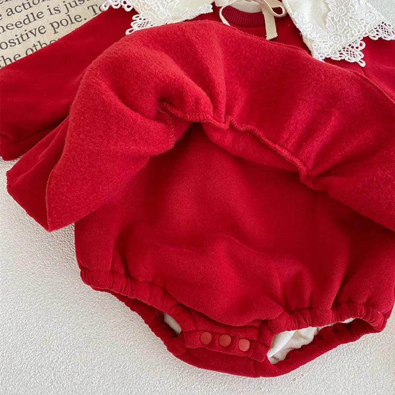 Christmas Red Newborn Baby Girl Bodysuits Dress Autumn