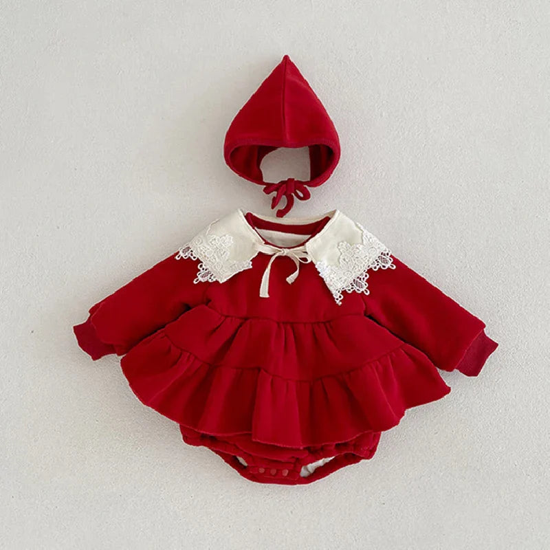 Christmas Red Newborn Baby Girl Bodysuits Dress Autumn