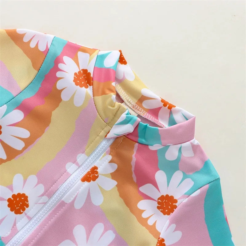 Citgeett Kid Girl Bodysuit Swimsuit Long Sleeve Neck