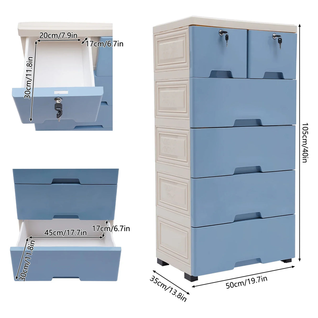 Classic 6 Drawer Plastic Dresser Storage Tower Closet Organizer Unit Home Office Bedroom(Self-assembly required)