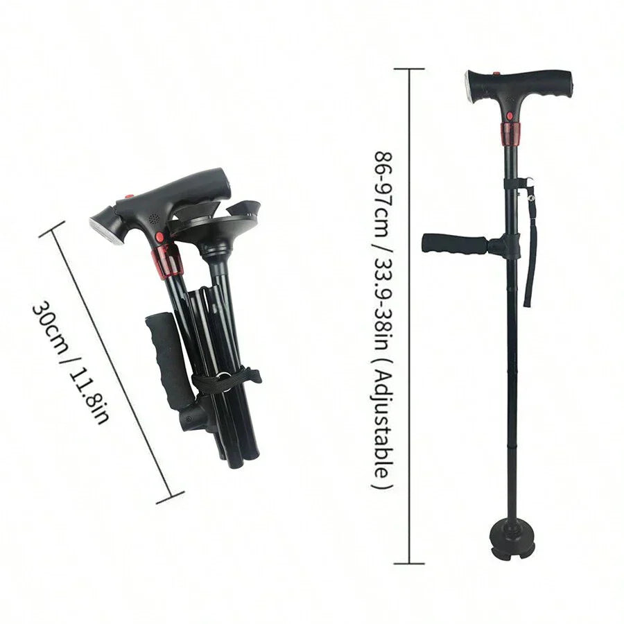 Collapsible Telescopic Folding Cane Elder Cane LED Walking