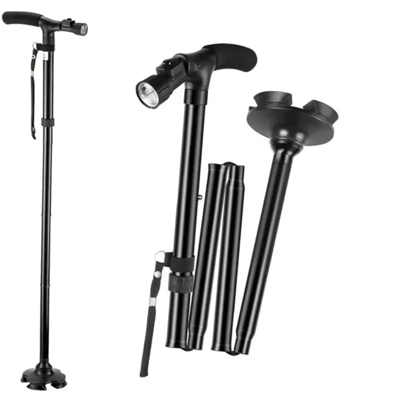 Collapsible Telescopic Folding Elder Cane LED Walking Trusty
