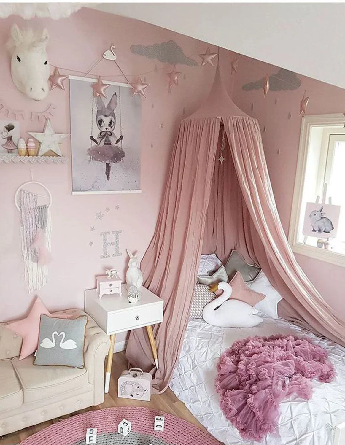 Cotton Certificated Fabric Kids Baldachin Handmade Bed Curtain