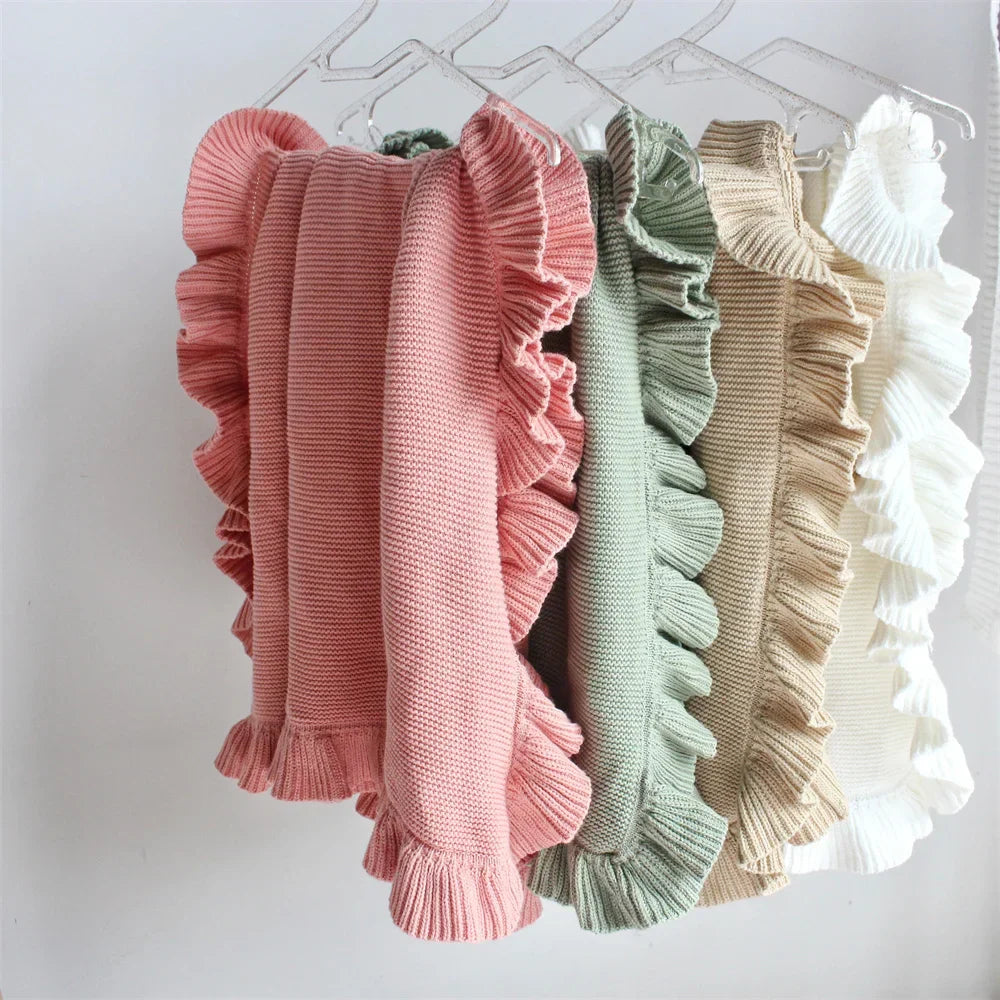 Cotton Knitted Baby Blankets Newborn Swaddle Wrap Ruffle