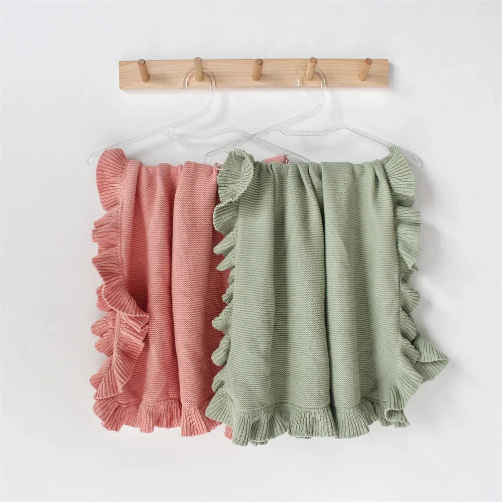 Cotton Knitted Baby Blankets Newborn Swaddle Wrap Ruffle