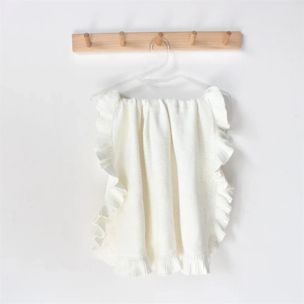 Cotton Knitted Baby Blankets Newborn Swaddle Wrap Ruffle