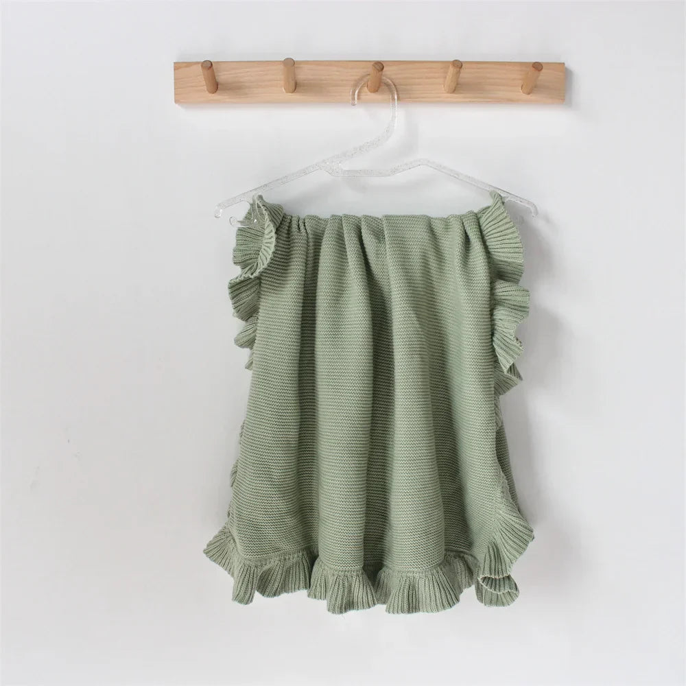 Cotton Knitted Baby Blankets Newborn Swaddle Wrap Ruffle