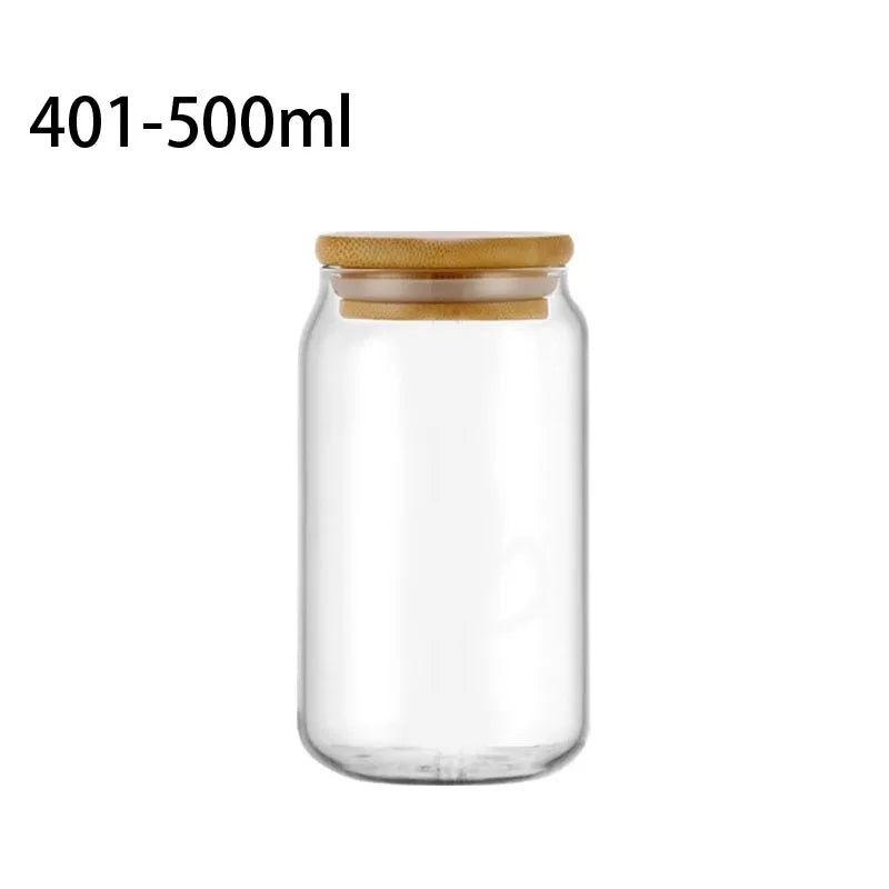 Creative Glass Cup Bamboo Lid Can Shape Tea