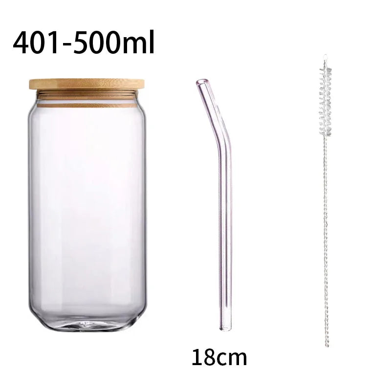 Creative Glass Cup Bamboo Lid Can Shape Tea