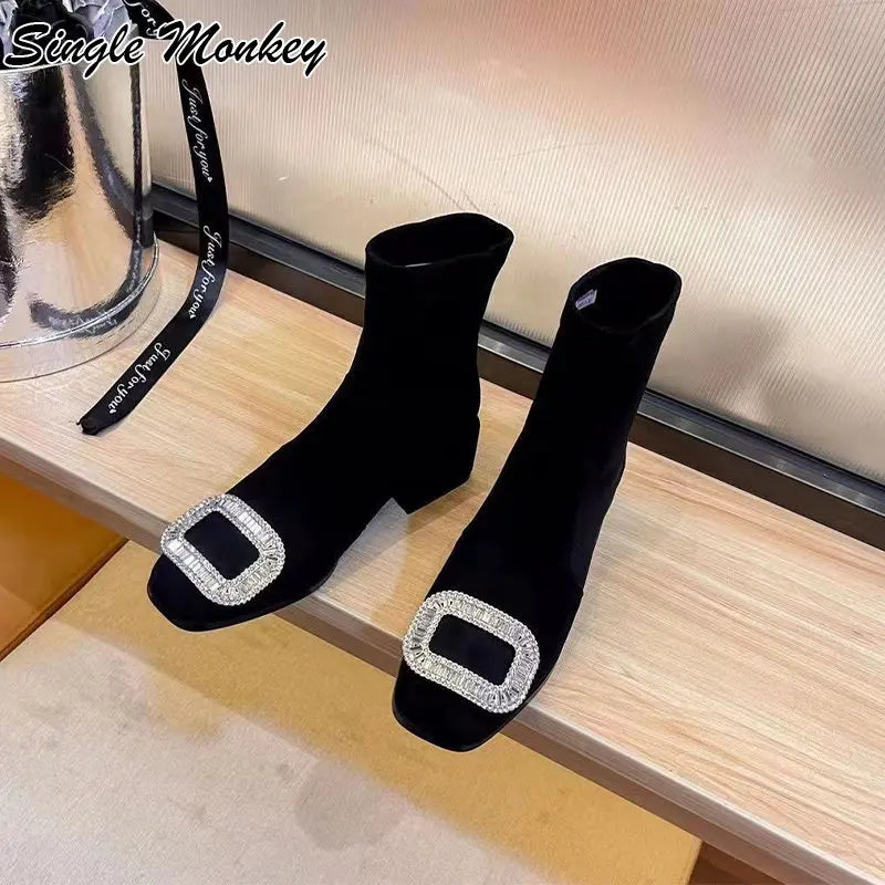 Crystal Suede Winter Boots Chelsea Women Shoes 2022