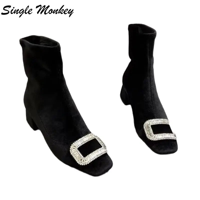 Crystal Suede Winter Boots Chelsea Women Shoes 2022