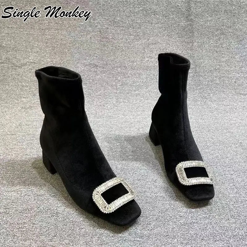 Crystal Suede Winter Boots Chelsea Women Shoes 2022
