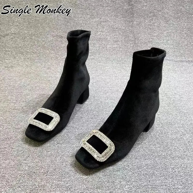 Crystal Suede Winter Boots Chelsea Women Shoes 2022