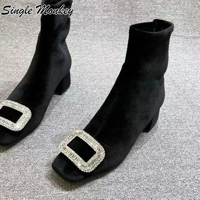 Crystal Suede Winter Boots Chelsea Women Shoes 2022