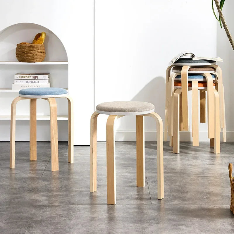 Curved Wooden Stoolhousehold High Round Stool Simple And