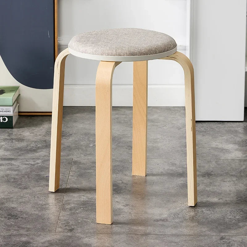 Curved Wooden Stoolhousehold High Round Stool Simple And