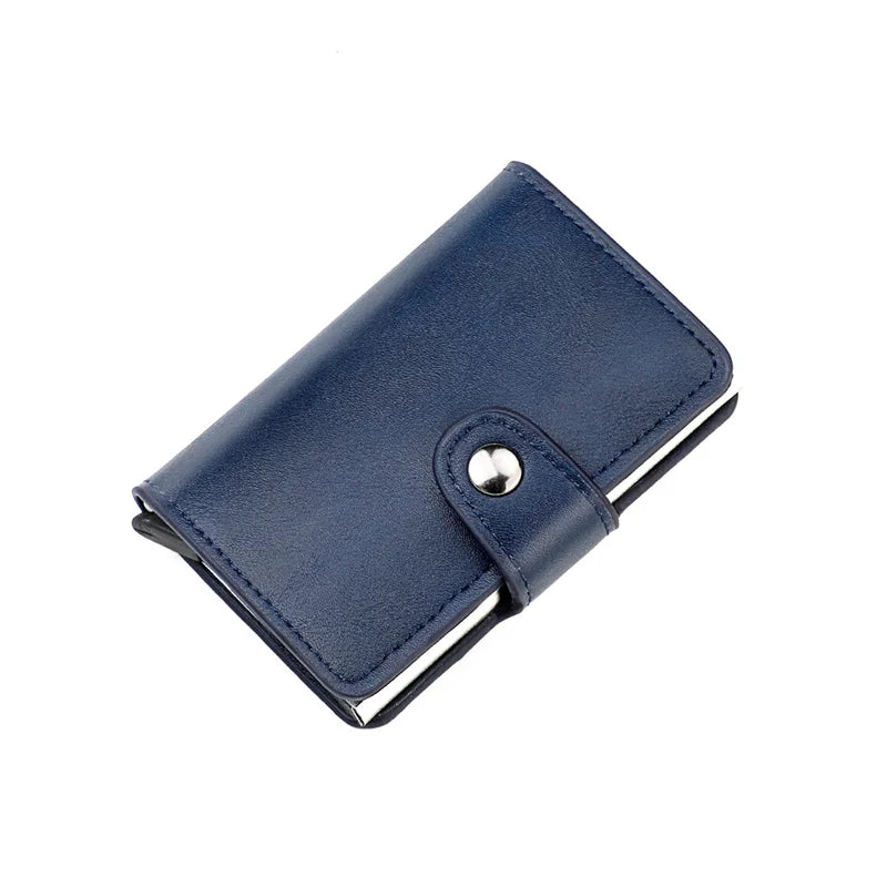 Customized Name Logo Smart Wallet Men Woman RFID Blocking ID Credit Card Holder Leather Wallet Metal Double Box CardHolder Purse