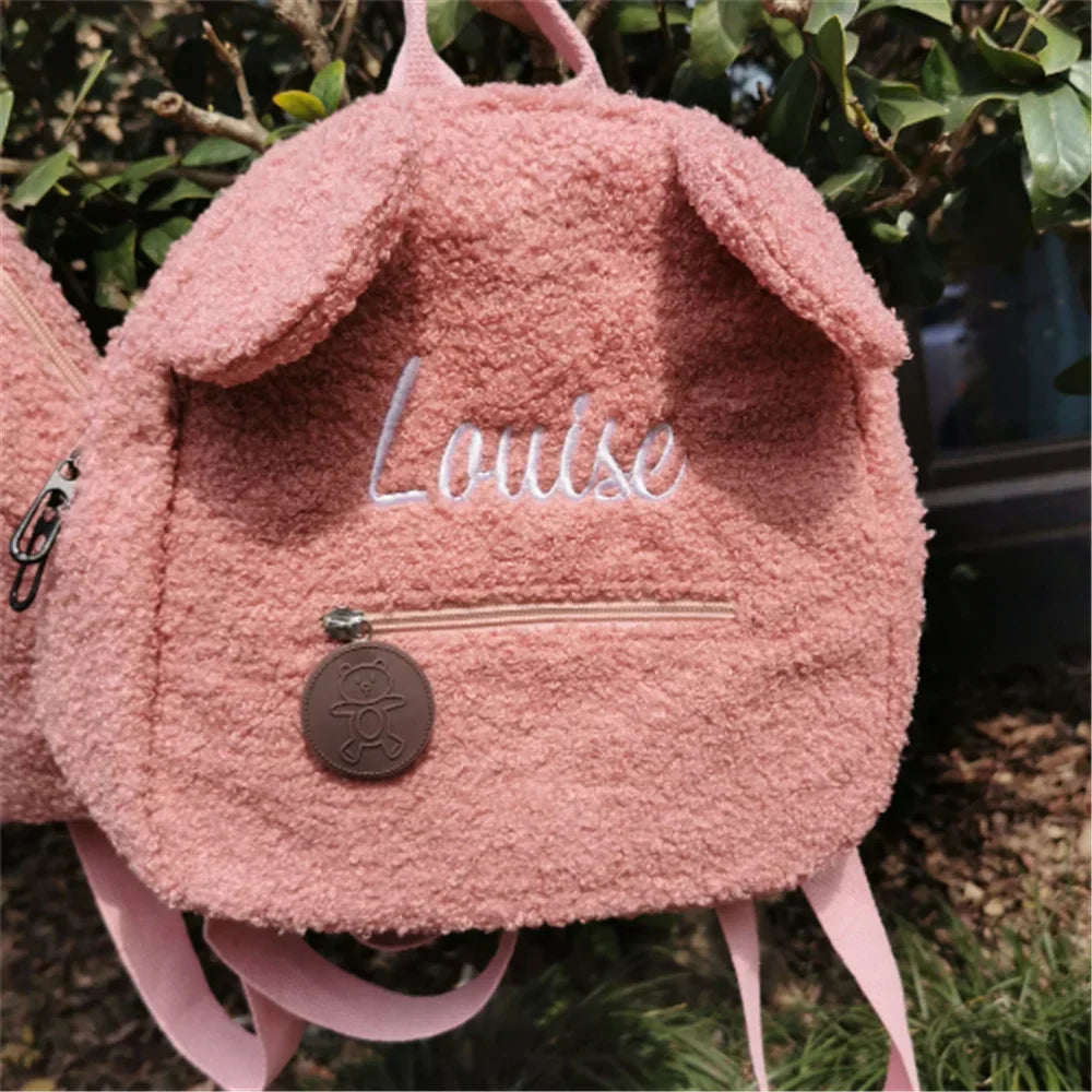 Cute Bear Plush Backpack Embroidered Name Autumn Winter