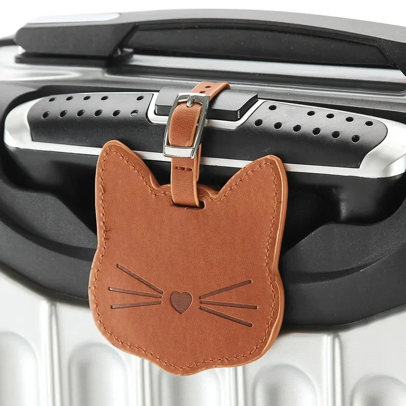 Cute Cartoon Cat Luggage Tag PU Leather Suitcase