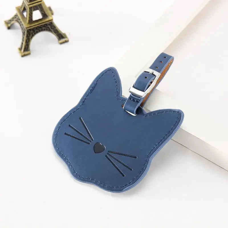 Cute Cartoon Cat Luggage Tag PU Leather Suitcase