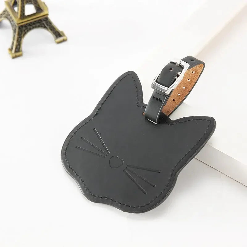 Cute Cartoon Cat Luggage Tag PU Leather Suitcase