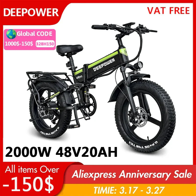 DEEPOWER 2000W Adults Electric Bike Bicycle 48V 20AH