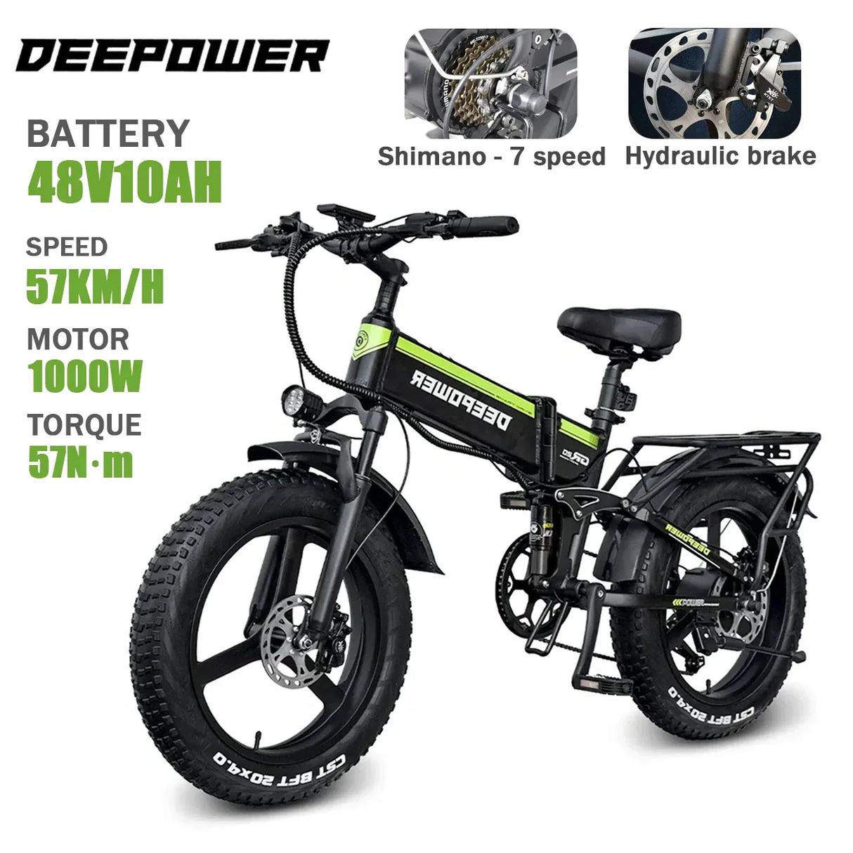 DEEPOWER 2000W Adults Electric Bike Bicycle 48V 20AH