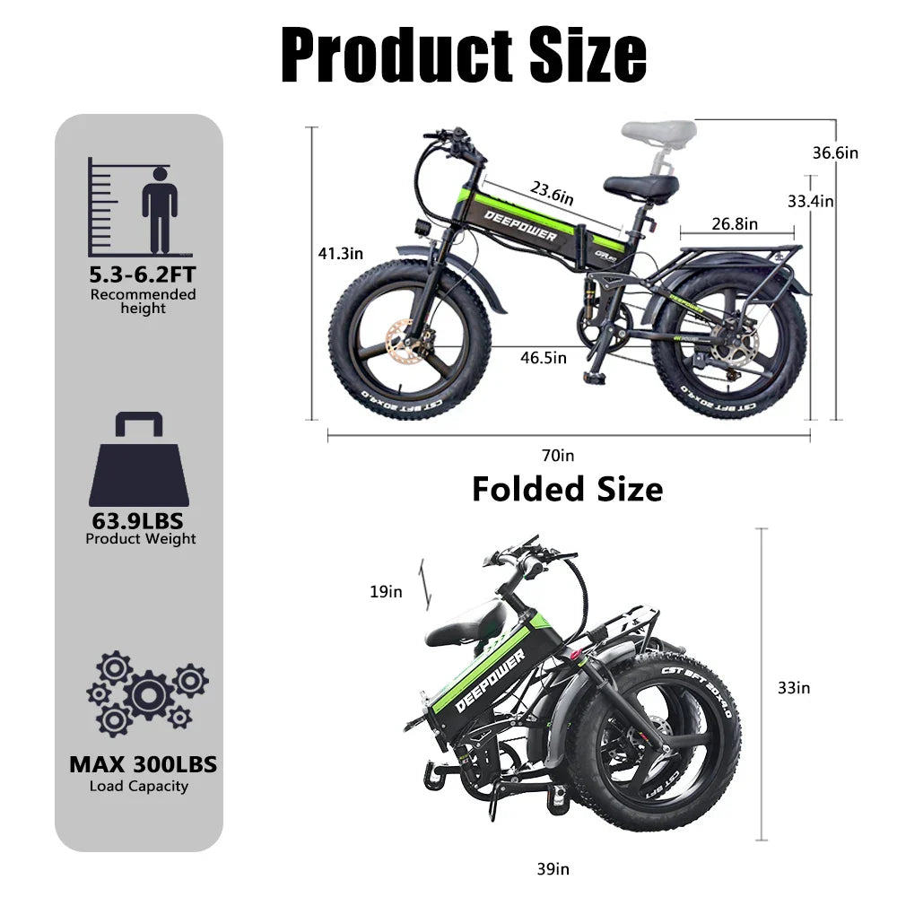DEEPOWER 2000W Adults Electric Bike Bicycle 48V 20AH